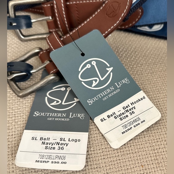TWO New with Tags Southern Lure Men’s Graphic Canvas Belt 36 - Picture 3 of 3